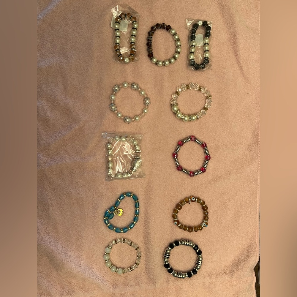 Bundle of 11 Elastic Beaded Bracelets
